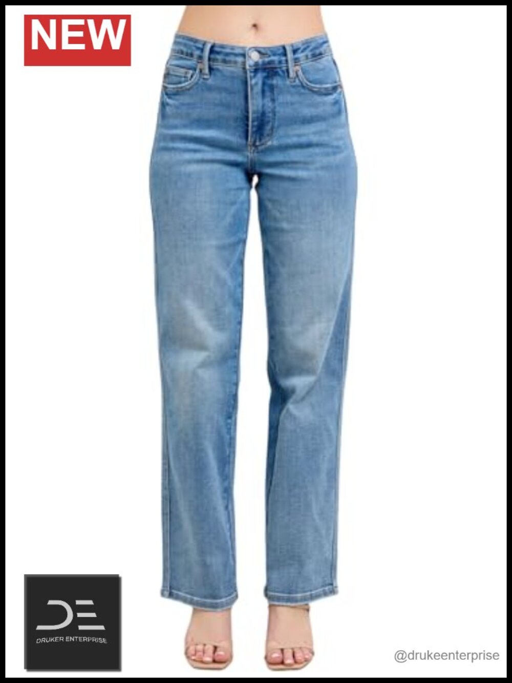 Mid Rise Tummy Control Straight Jeans Stretch Denim 31" Inseam